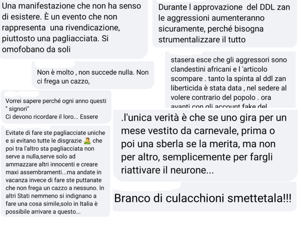 aggressioni omofobe commenti